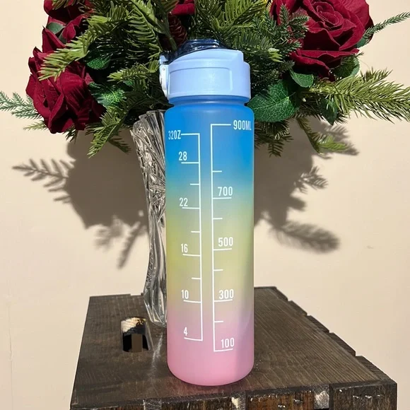 🌈 RAINBOW Water Bottle 25oz Motivational Fitness Jug with Time Markers - Picture 2 of 8